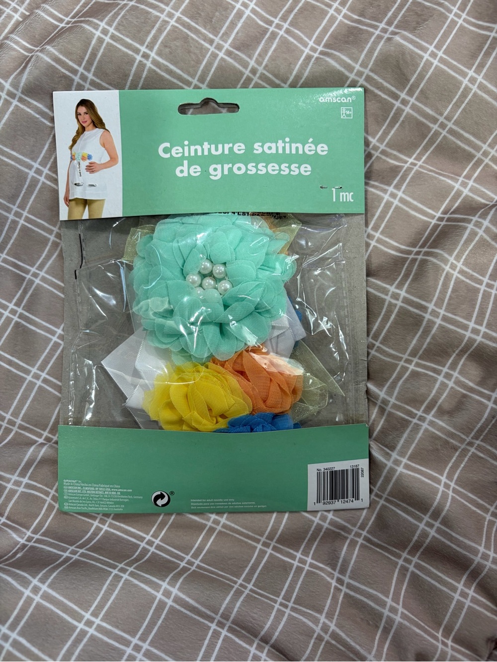 amscan Satin Maternity Sash with Floral Accents in Mint, Yellow, Orange, Blue